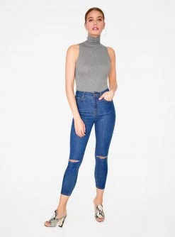 HeyYou Basic Heather Grey Ribbed Sleeveless Turtleneck