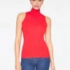 Tank Tops HeyYou Basic Red Ribbed Sleeveless Turtleneck