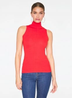 Tank Tops HeyYou Basic Red Ribbed Sleeveless Turtleneck