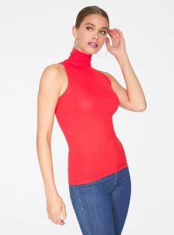 Tank Tops HeyYou Basic Red Ribbed Sleeveless Turtleneck