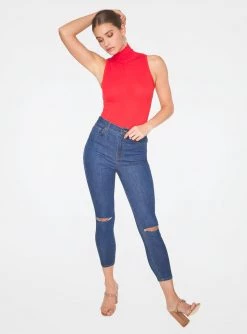 Tank Tops HeyYou Basic Red Ribbed Sleeveless Turtleneck