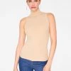 Tank Tops HeyYou Basic Sand Ribbed Sleeveless Turtleneck
