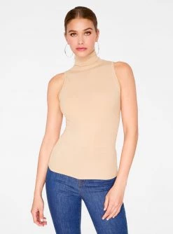 Tank Tops HeyYou Basic Sand Ribbed Sleeveless Turtleneck