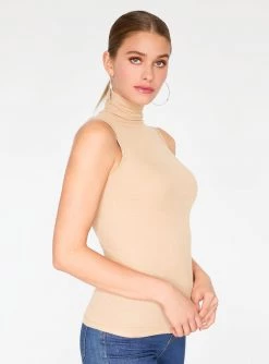 Tank Tops HeyYou Basic Sand Ribbed Sleeveless Turtleneck
