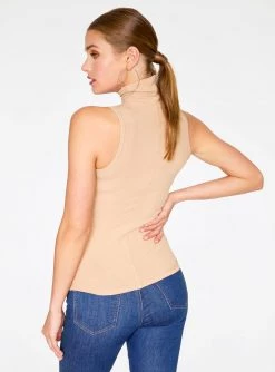 Tank Tops HeyYou Basic Sand Ribbed Sleeveless Turtleneck