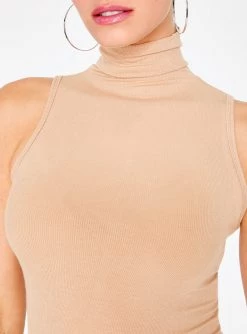 Tank Tops HeyYou Basic Sand Ribbed Sleeveless Turtleneck