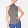 HeyYou Basic Slate Ribbed Sleeveless Turtleneck Tank Tops