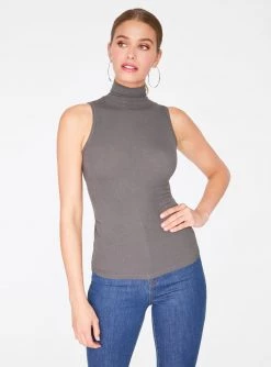 HeyYou Basic Slate Ribbed Sleeveless Turtleneck Tank Tops