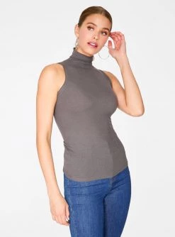 HeyYou Basic Slate Ribbed Sleeveless Turtleneck Tank Tops