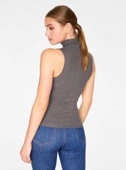 HeyYou Basic Slate Ribbed Sleeveless Turtleneck Tank Tops
