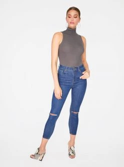 HeyYou Basic Slate Ribbed Sleeveless Turtleneck Tank Tops