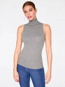 HeyYou Basic Heather Grey Ribbed Sleeveless Turtleneck