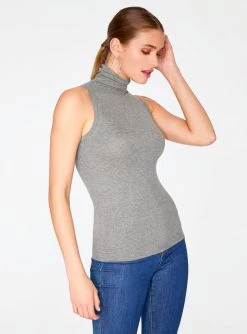 HeyYou Basic Heather Grey Ribbed Sleeveless Turtleneck