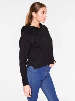 HeyYou Basic Black Long Sleeve Cropped Hoodie Sweatshirts + Hoodies