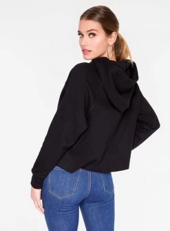 HeyYou Basic Black Long Sleeve Cropped Hoodie Sweatshirts + Hoodies