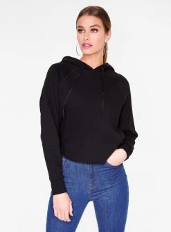 HeyYou Basic Black Long Sleeve Cropped Hoodie Sweatshirts + Hoodies