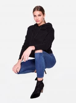 HeyYou Basic Black Long Sleeve Cropped Hoodie Sweatshirts + Hoodies