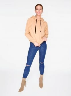 HeyYou Basic Khaki Long Sleeve Cropped Hoodie