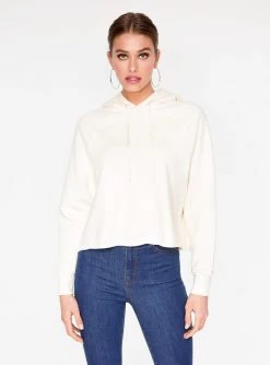 HeyYou Basic Off White Long Sleeve Cropped Hoodie Sweatshirts + Hoodies