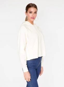 HeyYou Basic Off White Long Sleeve Cropped Hoodie Sweatshirts + Hoodies