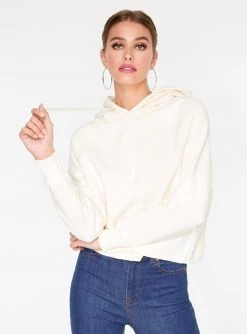 HeyYou Basic Off White Long Sleeve Cropped Hoodie Sweatshirts + Hoodies