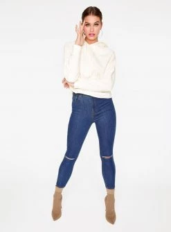 HeyYou Basic Off White Long Sleeve Cropped Hoodie Sweatshirts + Hoodies