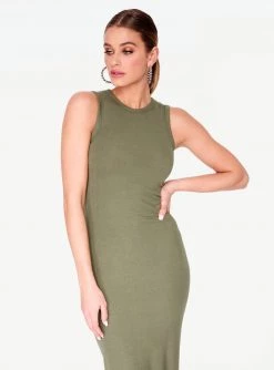 Dresses HeyYou Basic Olive Ribbed Crew Neck Midi Dress