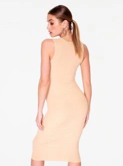 Dresses HeyYou Basic Sand Ribbed Crew Neck Midi Dress 9 Dresses HeyYou Basic Sand Ribbed Crew Neck Midi Dress