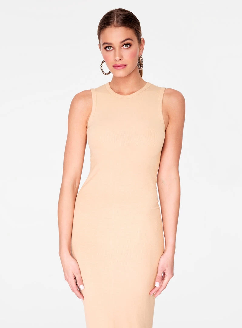 Dresses HeyYou Basic Sand Ribbed Crew Neck Midi Dress 6 Dresses HeyYou Basic Sand Ribbed Crew Neck Midi Dress