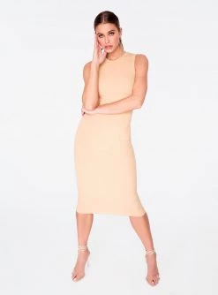 Dresses HeyYou Basic Sand Ribbed Crew Neck Midi Dress 11 Dresses HeyYou Basic Sand Ribbed Crew Neck Midi Dress