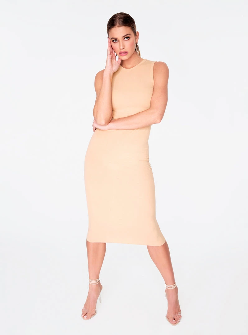 Dresses HeyYou Basic Sand Ribbed Crew Neck Midi Dress 7 Dresses HeyYou Basic Sand Ribbed Crew Neck Midi Dress