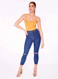 HeyYou Basic Mustard Strappy Bodysuit