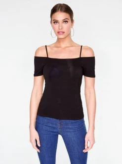 HeyYou Basic Black Off The Shoulder Top Tank Tops