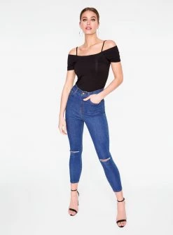 HeyYou Basic Black Off The Shoulder Top Tank Tops