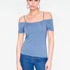 HeyYou Basic Slate Blue Off The Shoulder Top