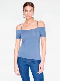 HeyYou Basic Slate Blue Off The Shoulder Top