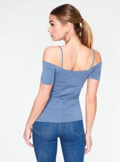 HeyYou Basic Slate Blue Off The Shoulder Top