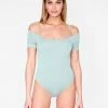 HeyYou Basic Sage Off Shoulder Bodysuit Bodysuits