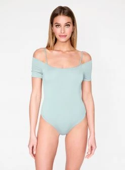 HeyYou Basic Sage Off Shoulder Bodysuit Bodysuits