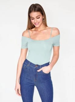 HeyYou Basic Sage Off Shoulder Bodysuit Bodysuits