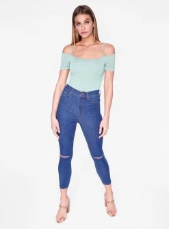HeyYou Basic Sage Off Shoulder Bodysuit Bodysuits