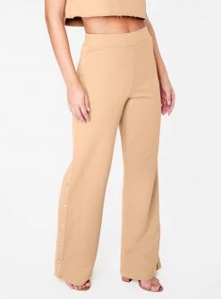 HeyYou Beige High Waisted Knit Side Snap Pant Pants