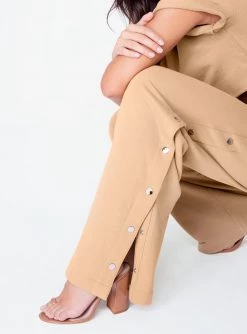 HeyYou Beige High Waisted Knit Side Snap Pant Pants