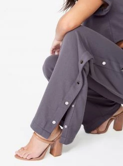 HeyYou Dark Grey High Waisted Knit Side Snap Pant Pants