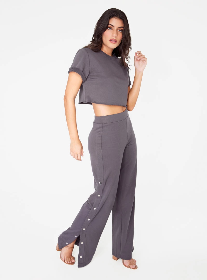 HeyYou Dark Grey High Waisted Knit Side Snap Pant Pants 7 HeyYou Dark Grey High Waisted Knit Side Snap Pant Pants