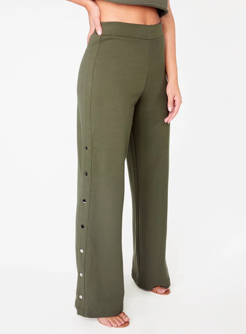 HeyYou Pants Olive High Waisted Knit Side Snap Pant 3 HeyYou Pants Olive High Waisted Knit Side Snap Pant