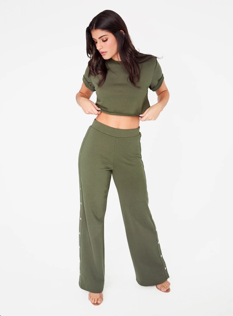 HeyYou Pants Olive High Waisted Knit Side Snap Pant 7 HeyYou Pants Olive High Waisted Knit Side Snap Pant
