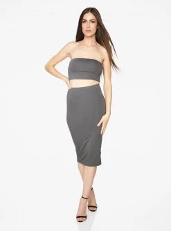 HeyYou Basic Slate Knit Midi Skirt Skirts