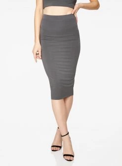 HeyYou Basic Slate Knit Midi Skirt Skirts