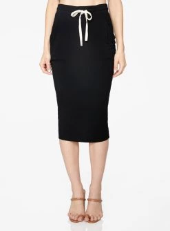 HeyYou Basic Black Drawstring Midi Skirt Skirts